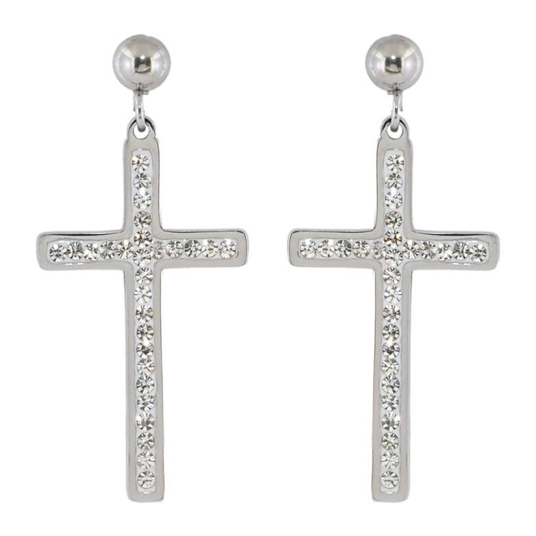 Сережки Xuping TTM Stainless Steel колір Родій пусети «Хрестики з кристалами» фото №1