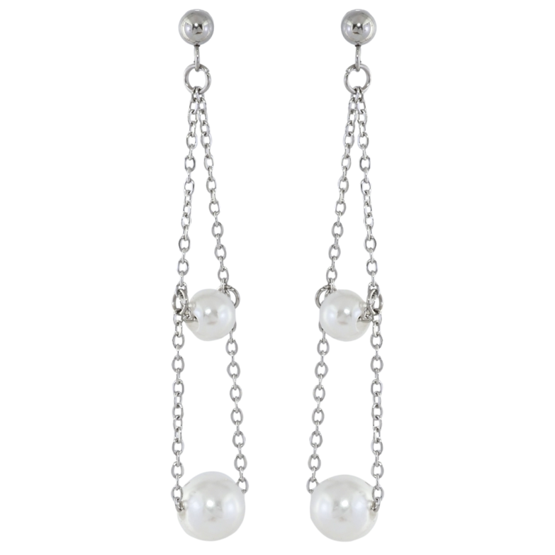 Сережки Xuping TTM Stainless Steel колір Родій пусети «Декоративні підвіски з перлинними намистинами» фото №1