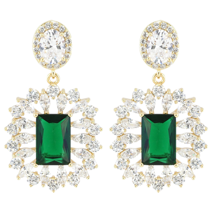 Сережки Xuping JEAN GOUJON Позолота 14K пусети Вишукані підвіски з інкрустацією цирконієм та зеленим фіанітом» фото №3