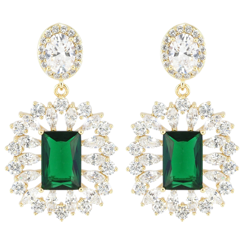 Сережки Xuping JEAN GOUJON Позолота 14K пусети Вишукані підвіски з інкрустацією цирконієм та зеленим фіанітом» фото №1
