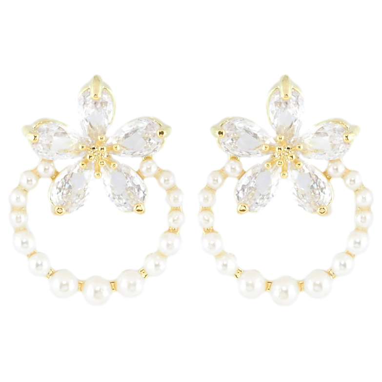 Сережки Xuping JEAN GOUJON Позолота 14K пусети «Кришталева квітка з перлинним колечком» фото №1 Сережки Xuping JEAN GOUJON Позолота 14K пусети «Кришталева квітка з перлинним колечком» фото №1
