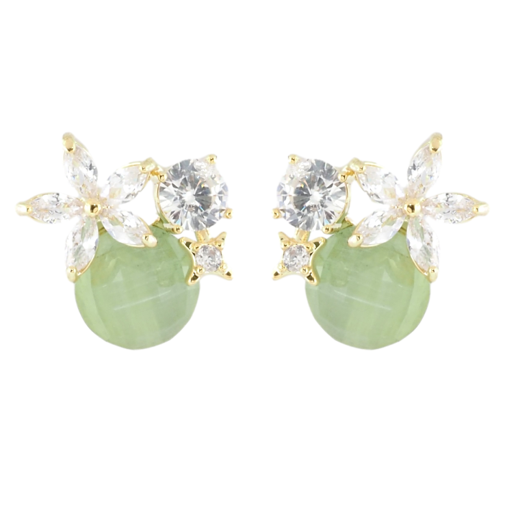 Сережки Xuping JEAN GOUJON Позолота 14K пусети «Зелені кристали з квіточками» фото №3