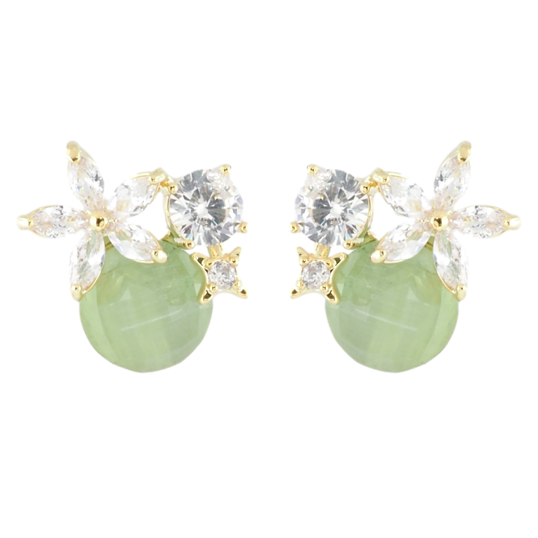 Серьги Xuping JEAN GOUJON Позолота 14K пусеты Зеленые кристаллы с цветочками фото №1