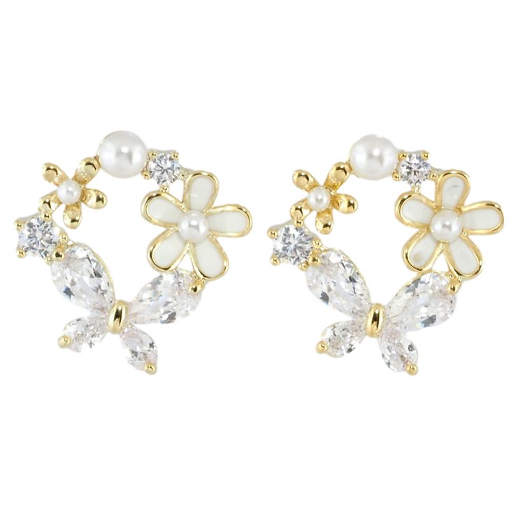 Сережки Xuping JEAN GOUJON Позолота 14K пусети «Квіткові віночки з цирконієм і перлинками» фото №19
