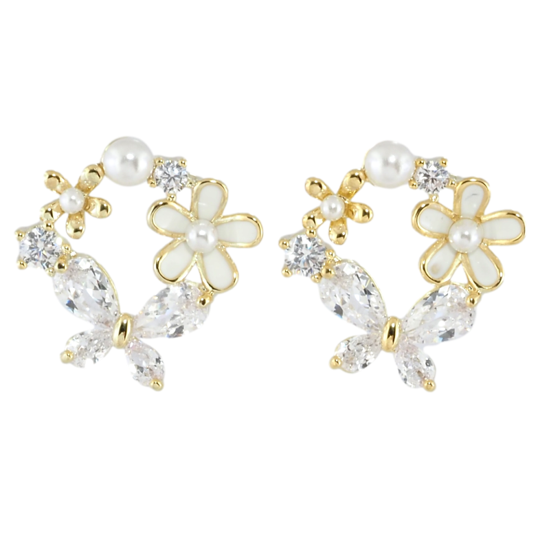 Сережки Xuping JEAN GOUJON Позолота 14K пусети «Квіткові віночки з цирконієм і перлинками» фото №2