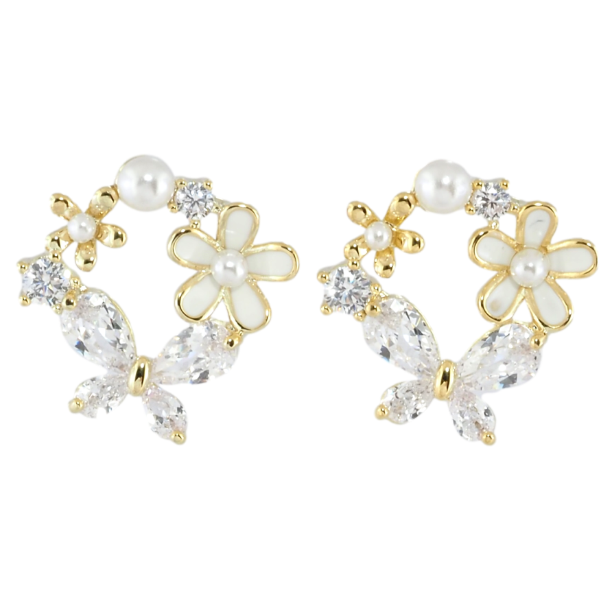 Серьги Xuping JEAN GOUJON Позолота 14K пусеты Цветочные веночки с цирконием и жемчужинками фото №1 Серьги Xuping JEAN GOUJON Позолота 14K пусеты Цветочные веночки с цирконием и жемчужинками фото №1