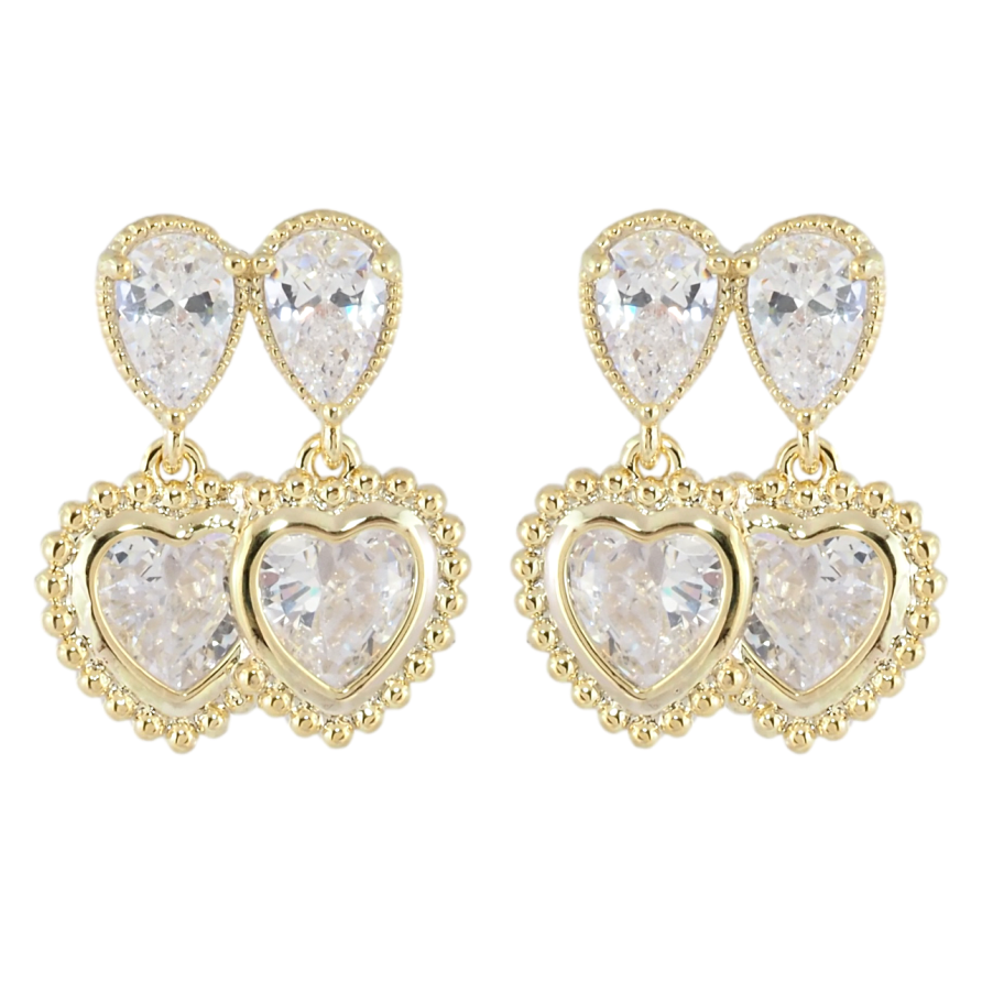 Сережки Xuping JEAN GOUJON Позолота 14K пусети «Кришталеві сердечка» фото №1 Сережки Xuping JEAN GOUJON Позолота 14K пусети «Кришталеві сердечка» фото №1