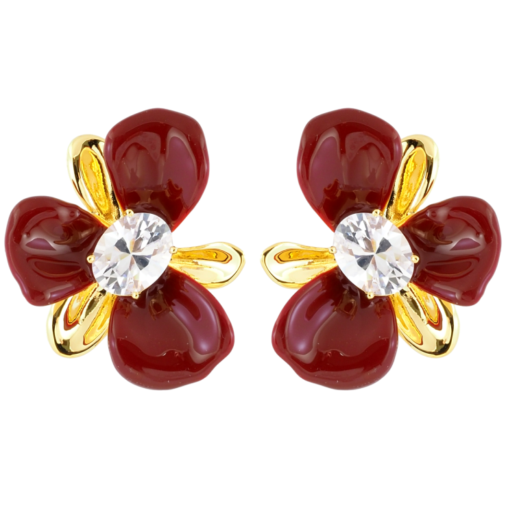 Сережки Xuping JEAN GOUJON Позолота 14K пусети «Квіточки з бордовою емаллю та фіанітами» фото №25 Сережки Xuping JEAN GOUJON Позолота 14K пусети «Квіточки з бордовою емаллю та фіанітами» фото №25