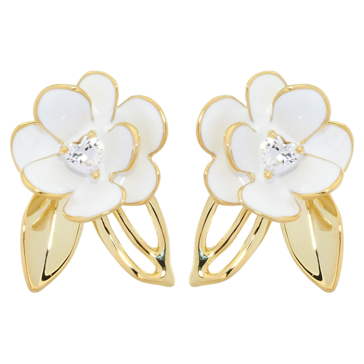 Сережки Xuping JEAN GOUJON Позолота 14K пусети «Квіточки з емаллю та цирконієм» фото №18