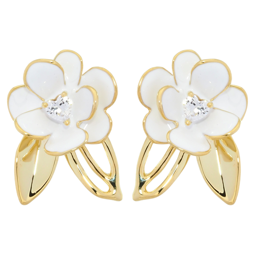 Сережки Xuping JEAN GOUJON Позолота 14K пусети «Квіточки з емаллю та цирконієм» фото №1
