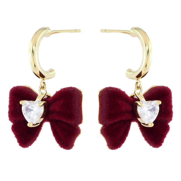 Сережки Xuping JEAN GOUJON Позолота 14K пусети «Бордові оксамитові банти з цирконієм» фото №2 Сережки Xuping JEAN GOUJON Позолота 14K пусети «Бордові оксамитові банти з цирконієм» фото №2