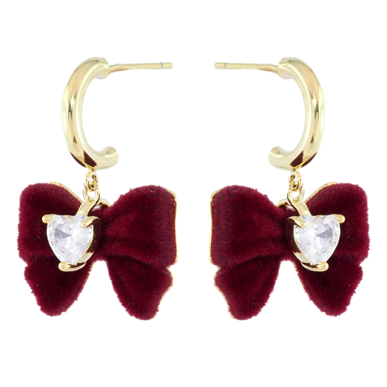 Серьги Xuping JEAN GOUJON Позолота 14K пусеты Бордовые бархатные банты с цирконием фото №1 Серьги Xuping JEAN GOUJON Позолота 14K пусеты Бордовые бархатные банты с цирконием фото №1