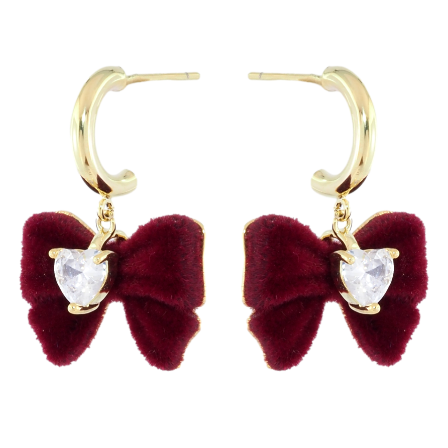 Серьги Xuping JEAN GOUJON Позолота 14K пусеты Бордовые бархатные банты с цирконием фото №1 Серьги Xuping JEAN GOUJON Позолота 14K пусеты Бордовые бархатные банты с цирконием фото №1