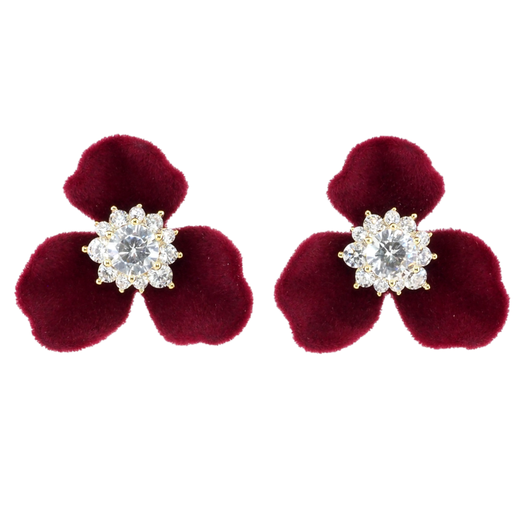 Сережки Xuping JEAN GOUJON Позолота 14K пусети «Бордові оксамитові квіточки» фото №25