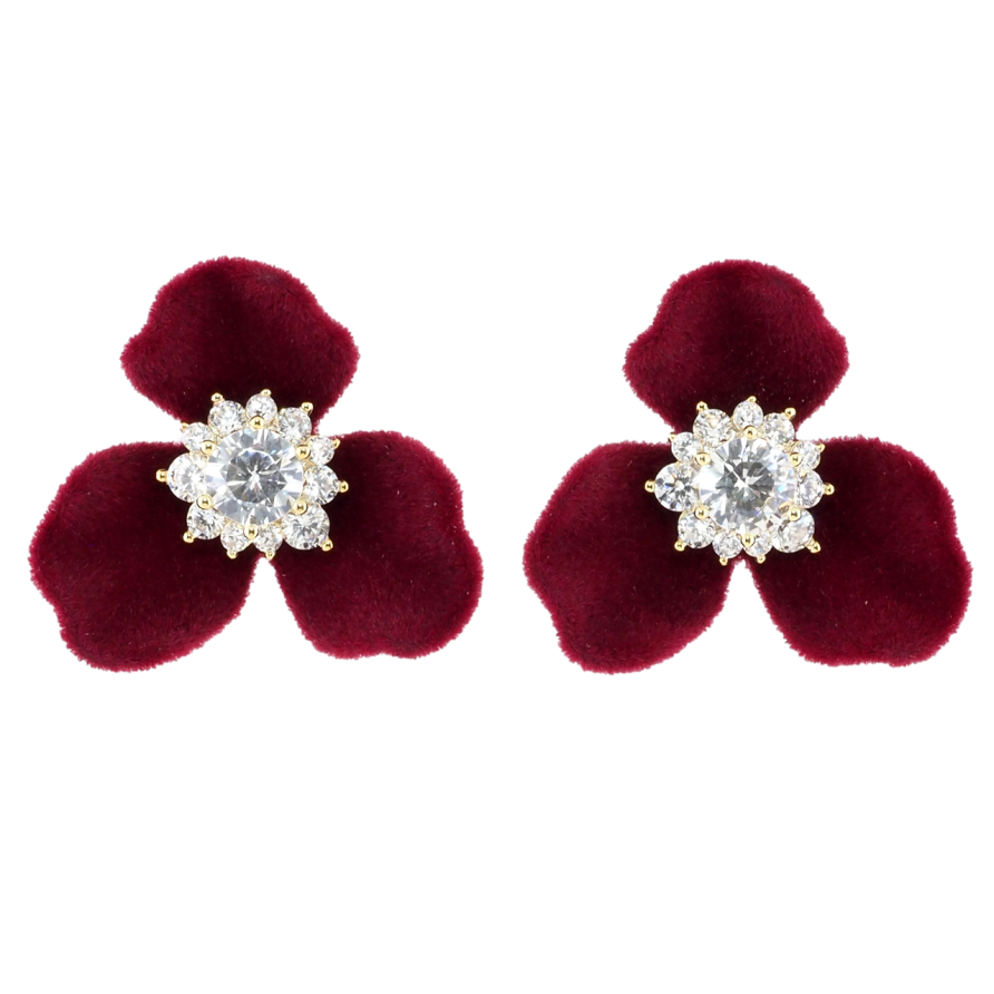 Сережки Xuping JEAN GOUJON Позолота 14K пусети «Бордові оксамитові квіточки» фото №1 Сережки Xuping JEAN GOUJON Позолота 14K пусети «Бордові оксамитові квіточки» фото №1