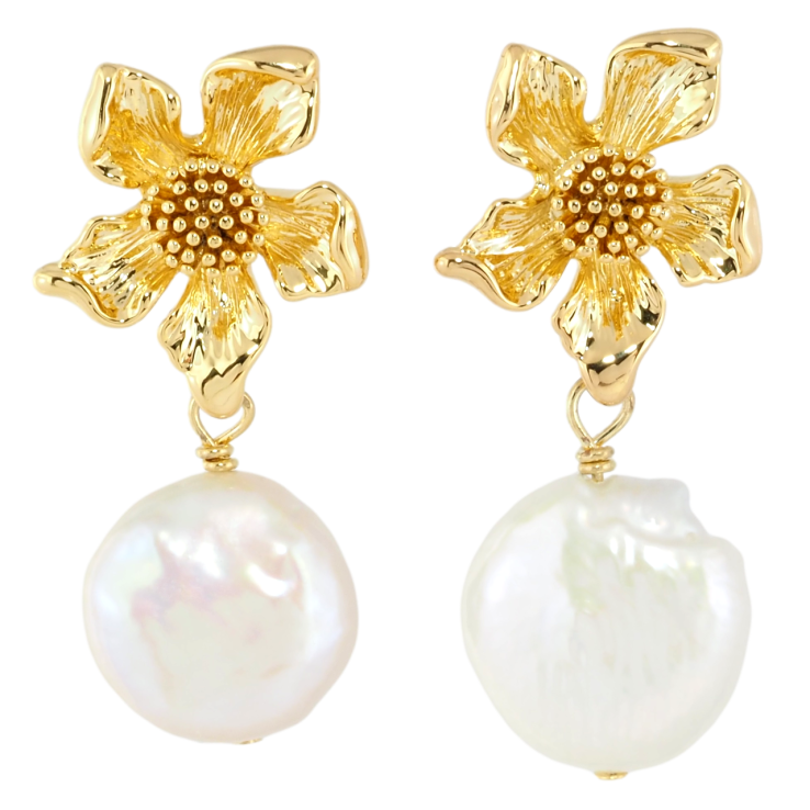 Сережки Xuping JEAN GOUJON Позолота 14K пусети «Квіточки з перлинними підвісками» фото №16