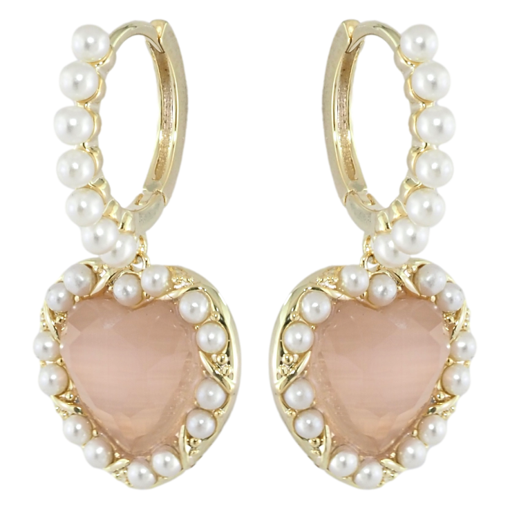 Сережки Xuping JEAN GOUJON Позолота 14K підвіски на колечках «Сердечка з перлинками» фото №3 Сережки Xuping JEAN GOUJON Позолота 14K підвіски на колечках «Сердечка з перлинками» фото №3