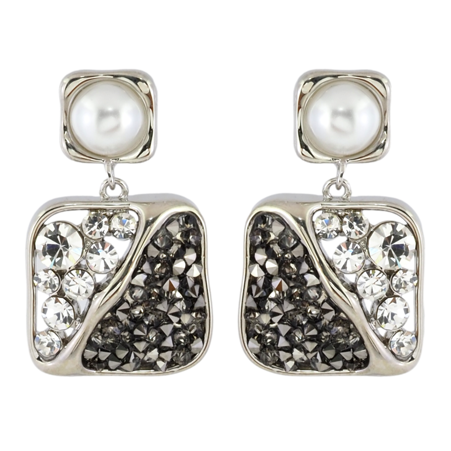 Сережки Xuping JEAN GOUJON Родій пусети «Підвіски з чорно-білими кристалами та перлинами» фото №1