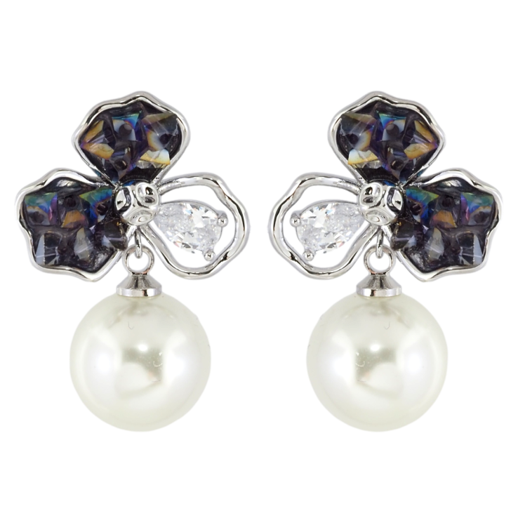 Сережки Xuping JEAN GOUJON Родій пусети «Квіткові підвіски з чорно-білими кристалами та перлинами» фото №11 Сережки Xuping JEAN GOUJON Родій пусети «Квіткові підвіски з чорно-білими кристалами та перлинами» фото №11