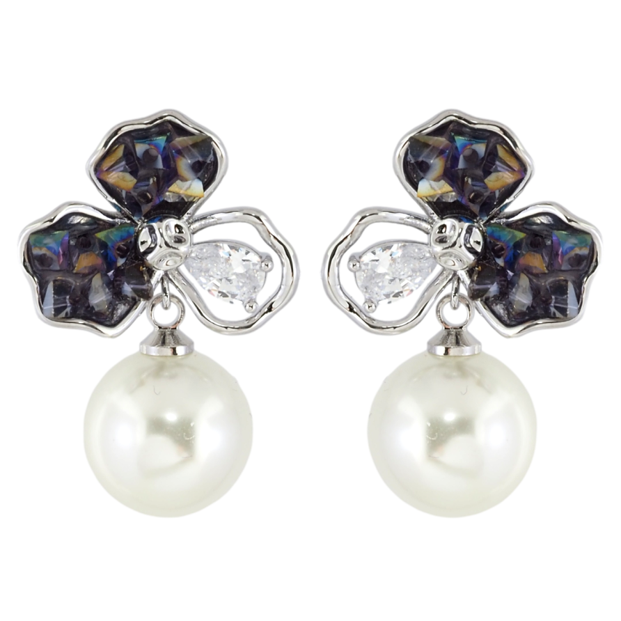 Сережки Xuping JEAN GOUJON Родій пусети «Квіткові підвіски з чорно-білими кристалами та перлинами» фото №1 Сережки Xuping JEAN GOUJON Родій пусети «Квіткові підвіски з чорно-білими кристалами та перлинами» фото №1