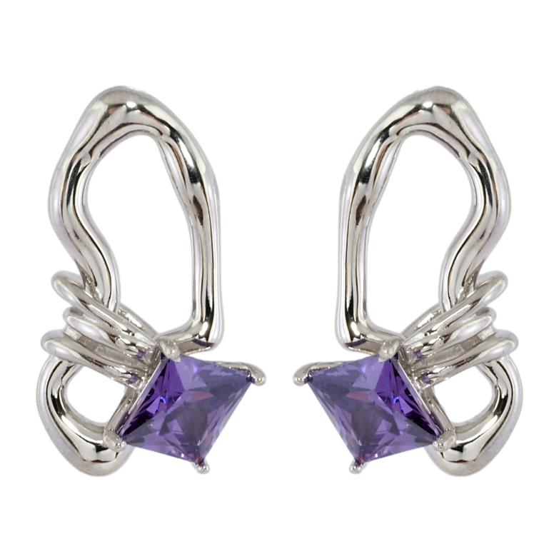 Серьги Xuping JEAN GOUJON Родий пусеты Декоративный узор с сиреневыми фианитами фото №5
