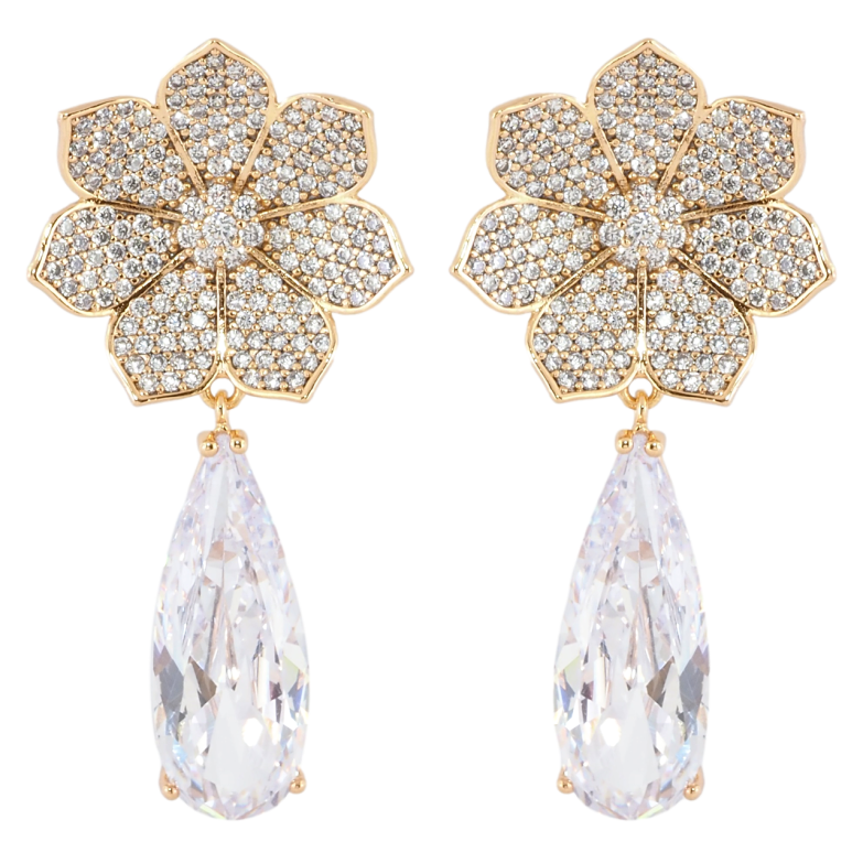 Сережки Xuping JEAN GOUJON Позолота 18К пусети «Квіточки з інкрустацією цирконієм та підвісками фіаніт» фото №1