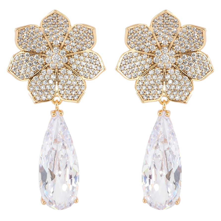 Сережки Xuping JEAN GOUJON Позолота 18К пусети «Квіточки з інкрустацією цирконієм та підвісками фіаніт» фото №1