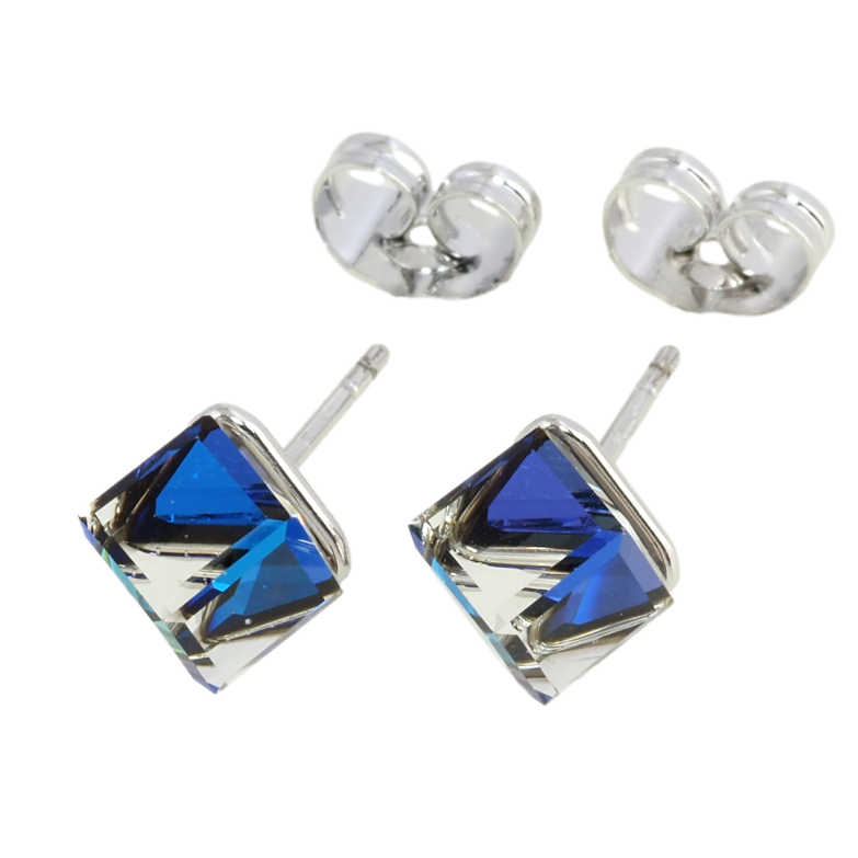 Серьги Xuping цвет Родий с кристаллами Swarovski пусеты Кристальные кубики Capri Blue 6х6мм фото №1 Серьги Xuping цвет Родий с кристаллами Swarovski пусеты Кристальные кубики Capri Blue 6х6мм фото №1