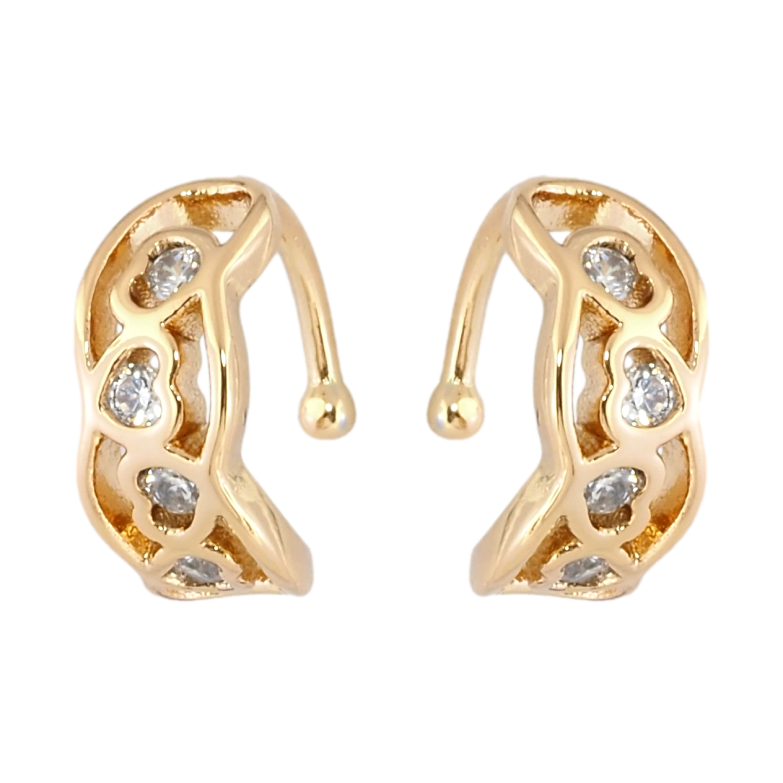 Серьги Xuping Позолота 18K каффы Сердечки с цирконием фото №1