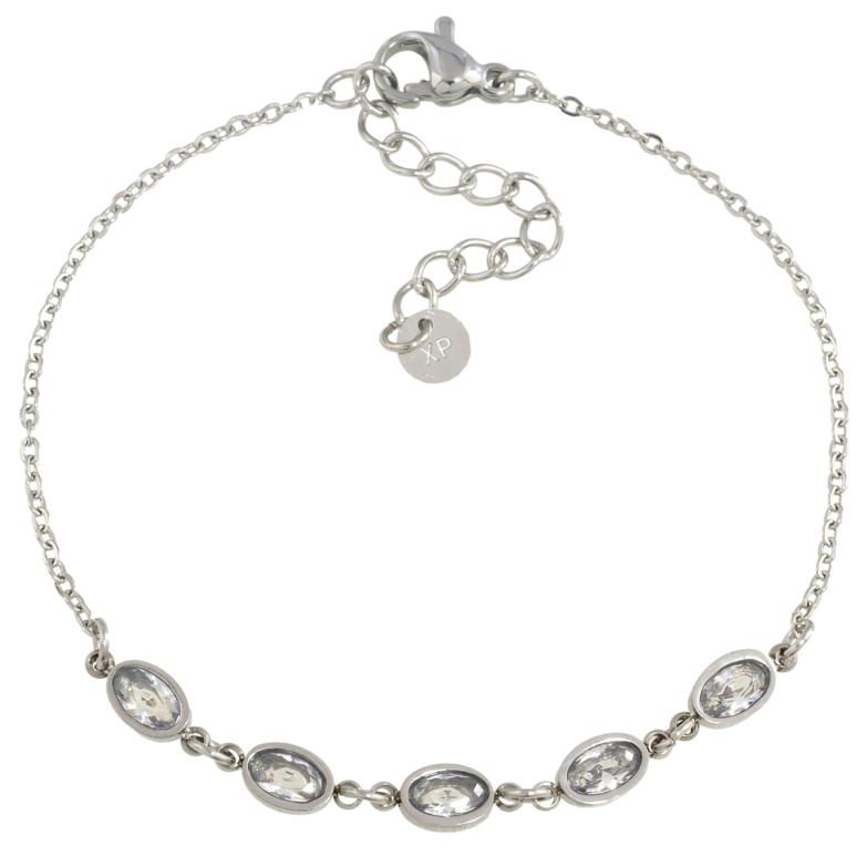 Браслет Xuping ТТМ Stainless Steel цвет Родий Цепочка с кристальными вставками с доп.цеп 17-20.5см х 1.5мм фото №1