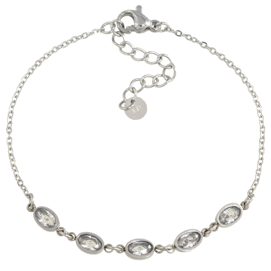 Браслет Xuping ТТМ Stainless Steel цвет Родий Цепочка с кристальными вставками с доп.цеп 17-20.5см х 1.5мм фото №1