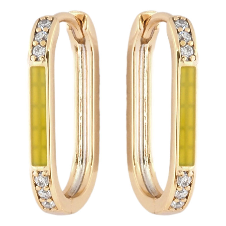 Сережки Xuping Позолота 18K колечка Доріжки цирконію з жовтою емаллю фото №2 Сережки Xuping Позолота 18K колечка Доріжки цирконію з жовтою емаллю фото №2
