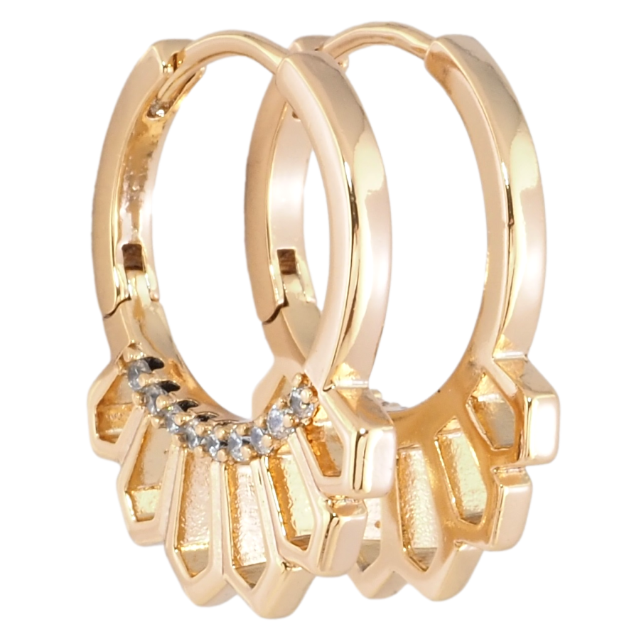 Сережки Xuping Позолота 18K колечка Бічний візерунок з цирконієм фото №1