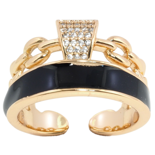Кольцо Xuping Позолота 18K Декоративный узор с черной эмалью и цирконием фото №1