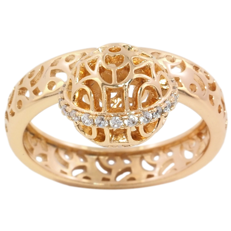 Каблучка Xuping Позолота 18K Різьблений візерунок з кулькою, шир. 5мм, ø 10мм фото №1