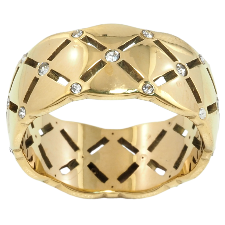 Кольцо Xuping TTM Stainless Steel Цвет 14К Узор с вставками циркония, ш.9мм фото №12