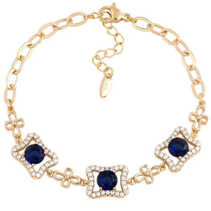 Браслет Xuping Позолота 18K Узор с синими фианитами и цирконием с доп.цепочкой 17-20.5см х 4мм фото №3