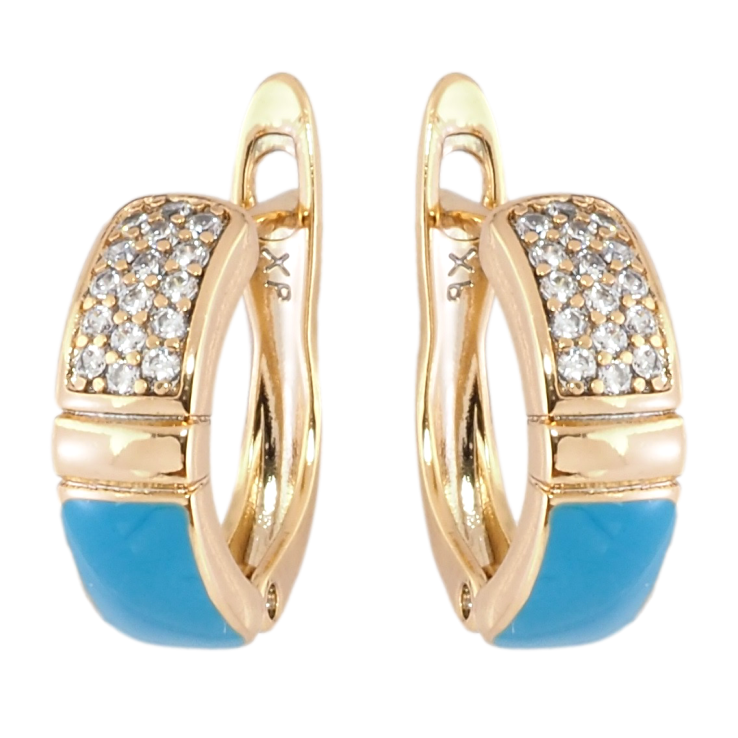 Сережки Xuping Позолота 18K англійський замок Інкрустація цирконієм з блакитною емаллю фото №13 Сережки Xuping Позолота 18K англійський замок Інкрустація цирконієм з блакитною емаллю фото №13