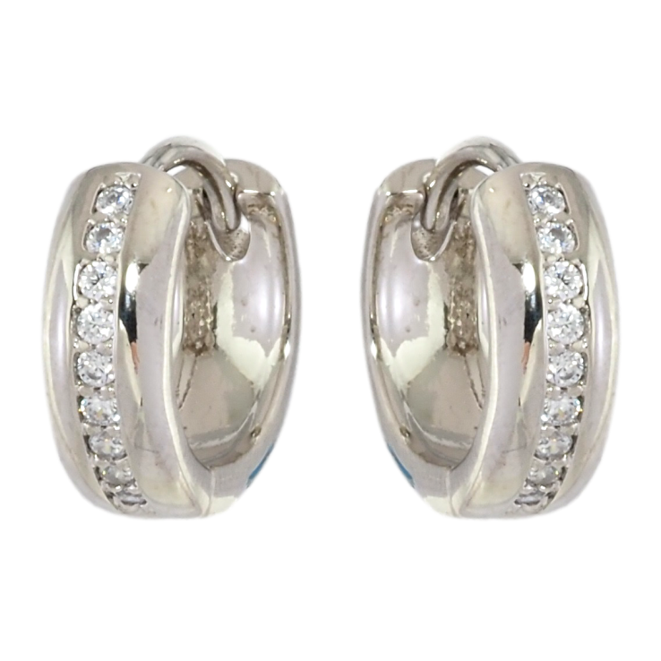 Серьги Xuping Родий колечки Двусторонний узор с дорожкой циркония и голубой эмалью фото №20