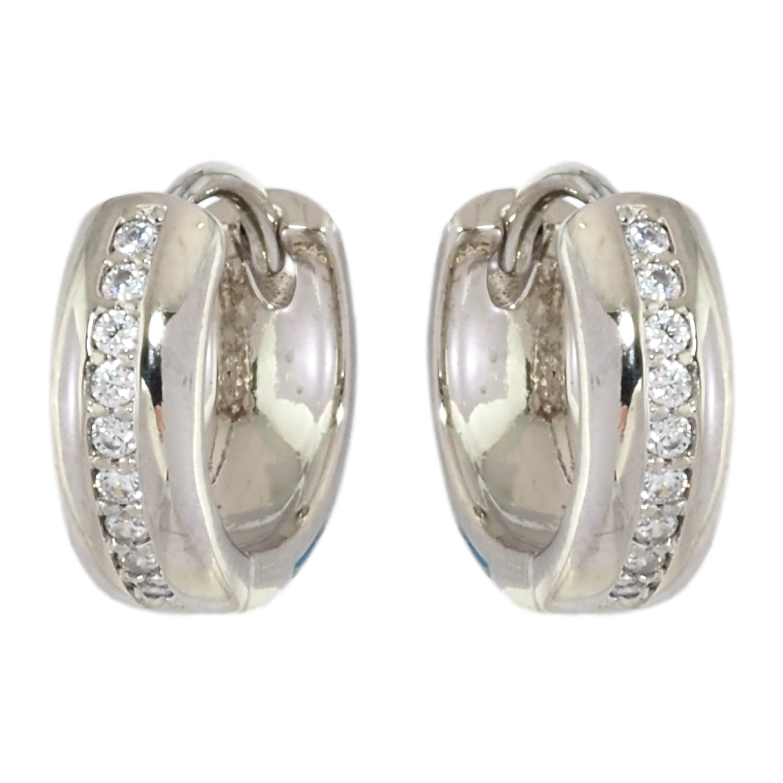 Серьги Xuping Родий колечки Двусторонний узор с дорожкой циркония и голубой эмалью фото №1