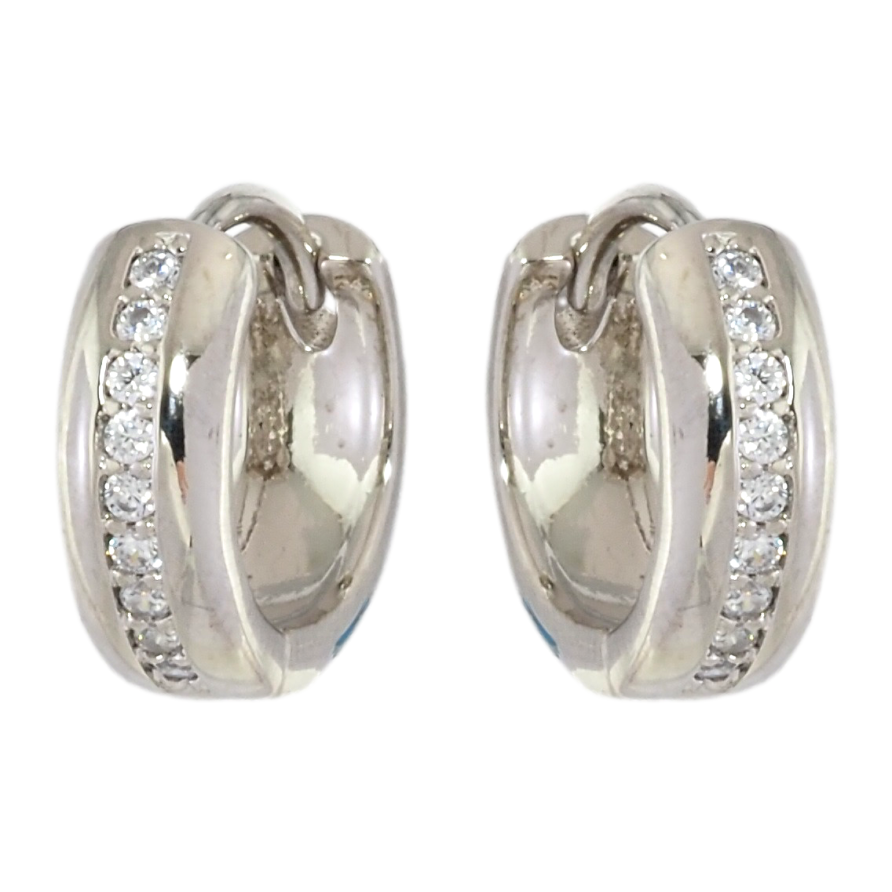 Серьги Xuping Родий колечки Двусторонний узор с дорожкой циркония и голубой эмалью фото №1 Серьги Xuping Родий колечки Двусторонний узор с дорожкой циркония и голубой эмалью фото №1