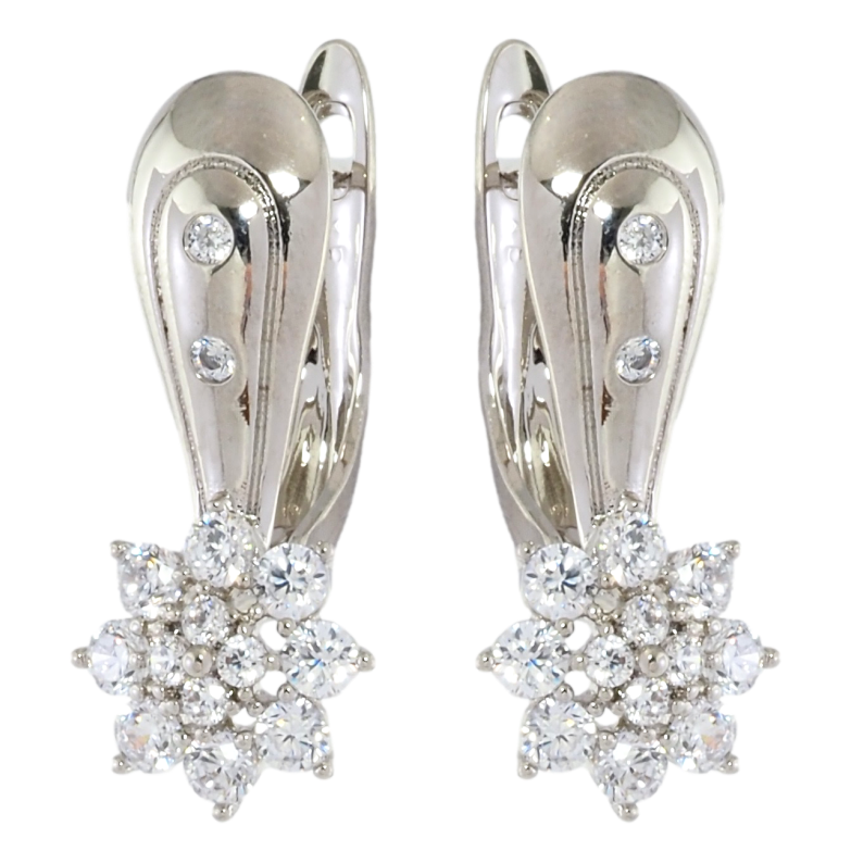 Сережки Xuping Родій англійський замок Кристальні квіточки фото №1 Сережки Xuping Родій англійський замок Кристальні квіточки фото №1