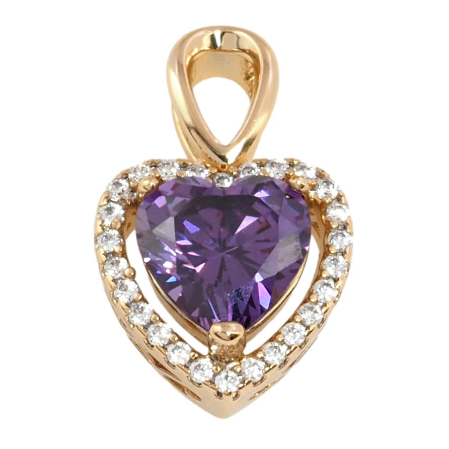 Кулон Xuping Позолота 18K Сердце с сиреневым фианитом и цирконием для цепочки до 3мм фото №1