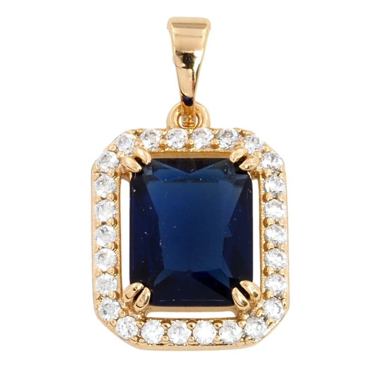 Кулон Xuping Позолота 18K Синий фианит в обрамлении циркония, 13х15мм для цепочки до 5мм фото №1
