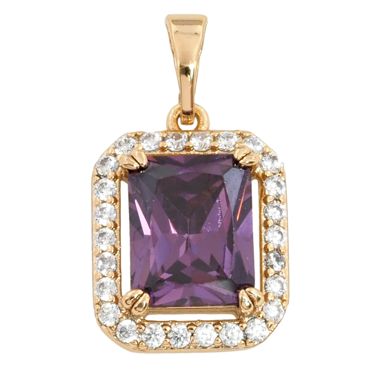 Кулон Xuping Позолота 18K Бузковий фіаніт в обрамленні цирконію, 13х15мм для ланцюжка до 5мм фото №1