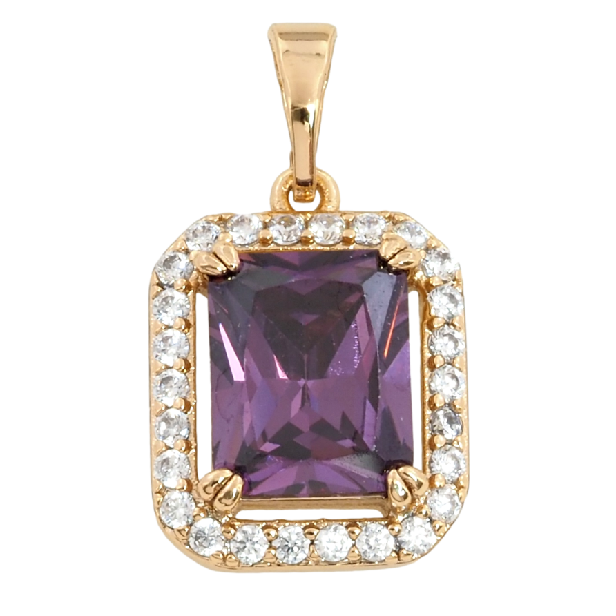 Кулон Xuping Позолота 18K Сиреневый фианит в обрамлении циркония, 13х15мм для цепочки до 5мм фото №1