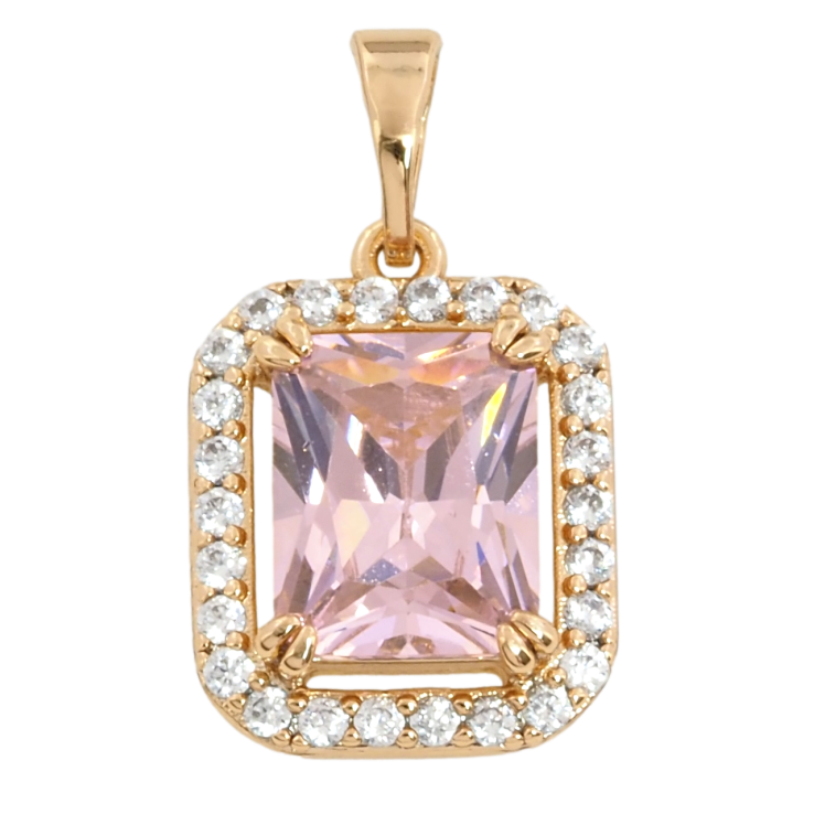 Кулон Xuping Позолота 18K Розовый фианит в обрамлении циркония, 13х15мм для цепочки до 5мм фото №2