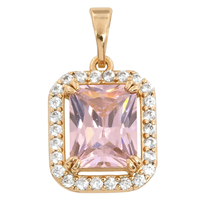 Кулон Xuping Позолота 18K Розовый фианит в обрамлении циркония, 13х15мм для цепочки до 5мм фото №1