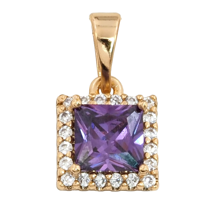 Кулон Xuping Позолота 18K Сиреневый фианит в обрамлении циркония, 8х9мм для цепочки до 5мм фото №1
