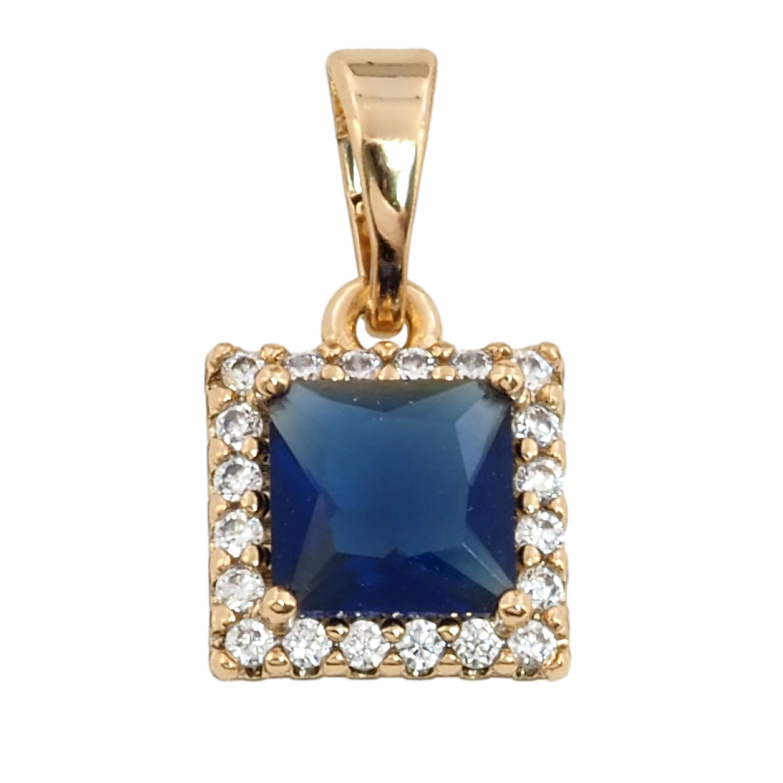 Кулон Xuping Позолота 18K Синий фианит в обрамлении циркония, 8х9мм для цепочки до 5мм фото №1